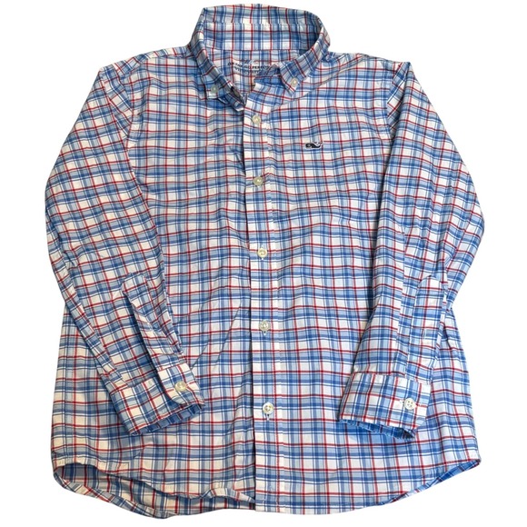 Vineyard Vines Other - Vineyard‎ Vines On The Go Performance Boys Button Shirt 6 Red White Blue Plaid
